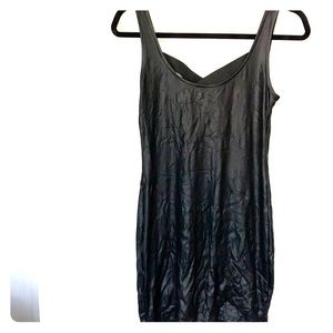 Leather little black dress.